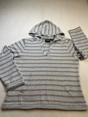 STILLWATER SUPPLY CO. Striped Hooded Sweater - Neutral Gray & Cream WOMENS L